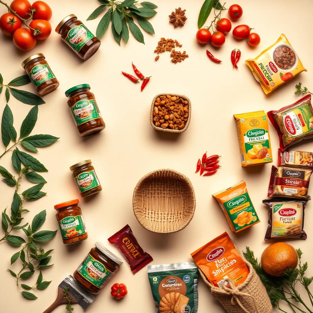 Grocery brand products laid out